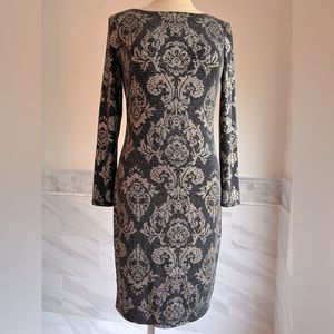 Jessica Howard Stretch Knit Silver Lurex Damask Design dress S/M